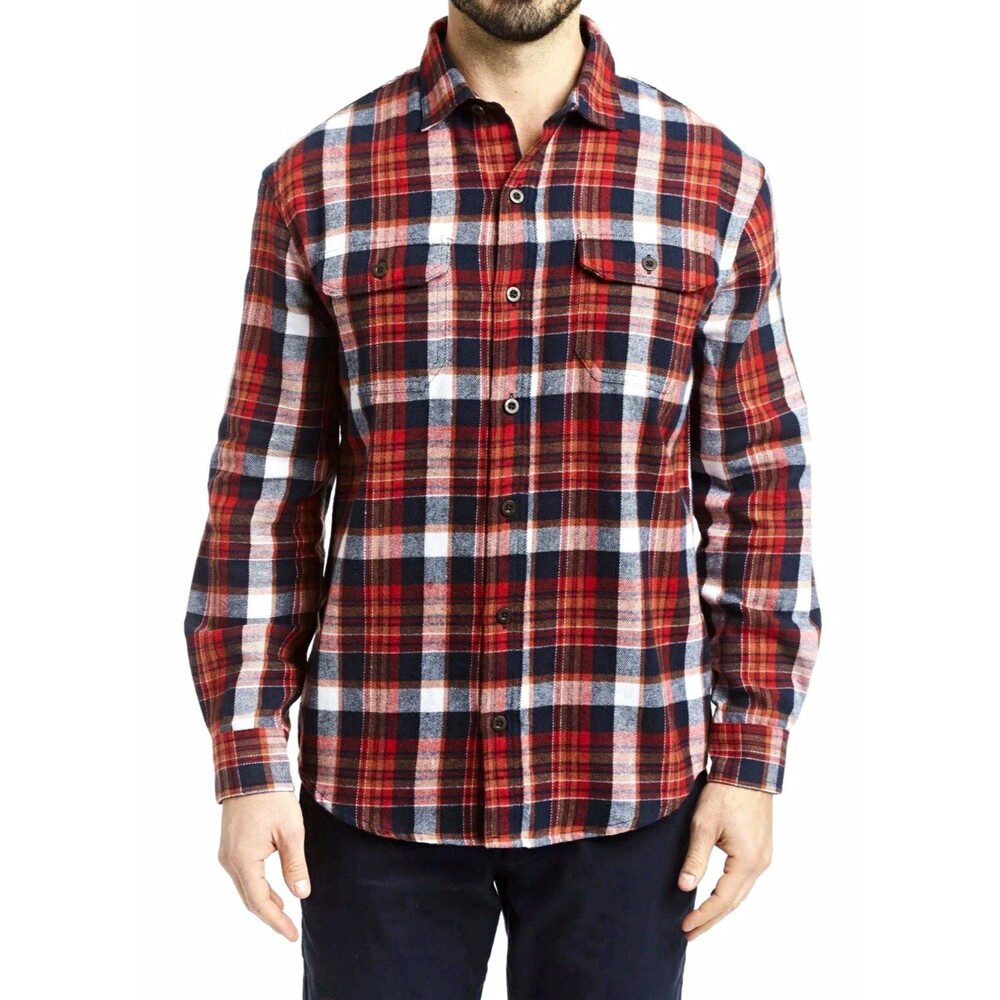 Rainforest Men’s XL Plaid Flannel Button Up Shirt Red Blue White Long Sleeve